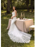 Ivory Glitter Lace Luxurious Wedding Dress With Detachable Tulle Train